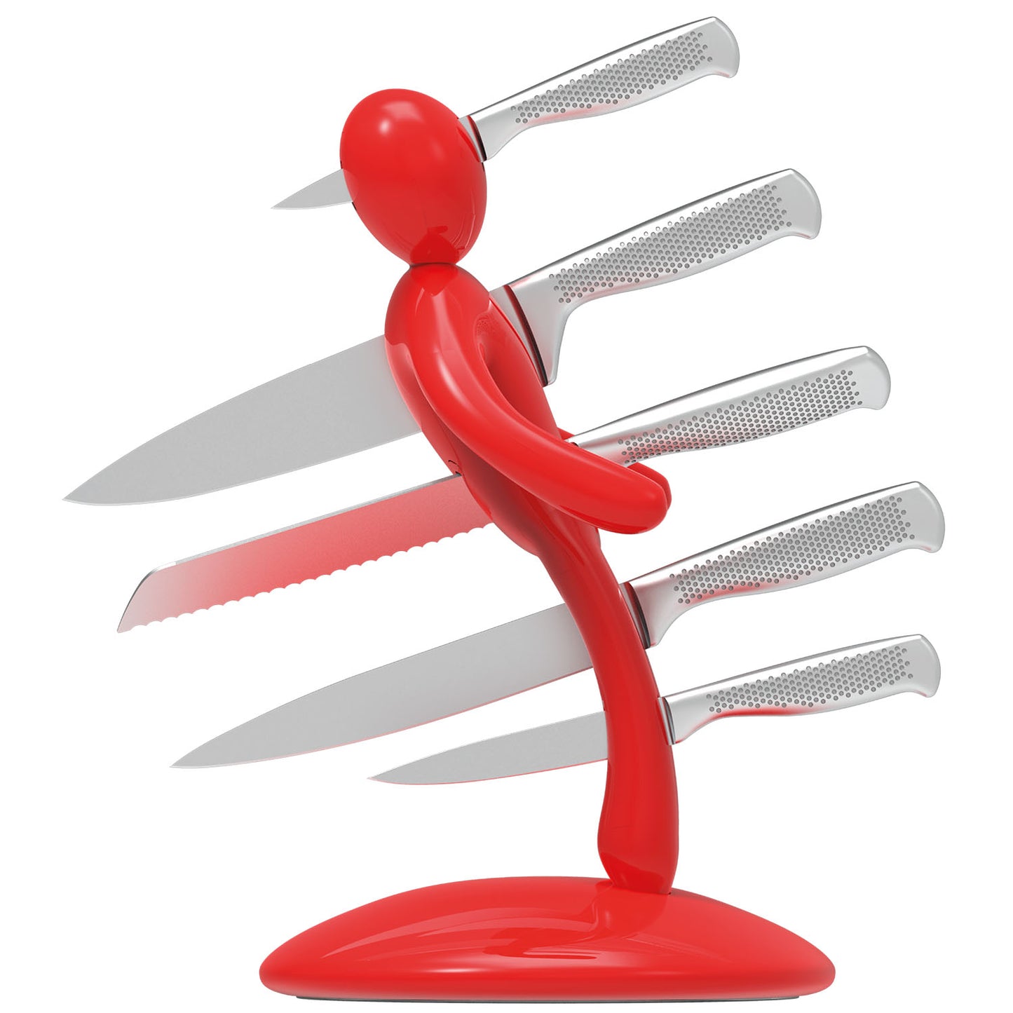 Voodoo/TheEx "Classic Edition" | 5-Piece Stainless Steel Knife Set with Red Plastic Holder (without blade covers)
