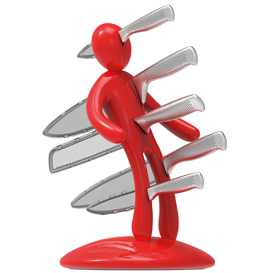 Voodoo/TheEx "Classic Edition" | Set di 5 coltelli in acciaio inox con Supporto in plastica rossa