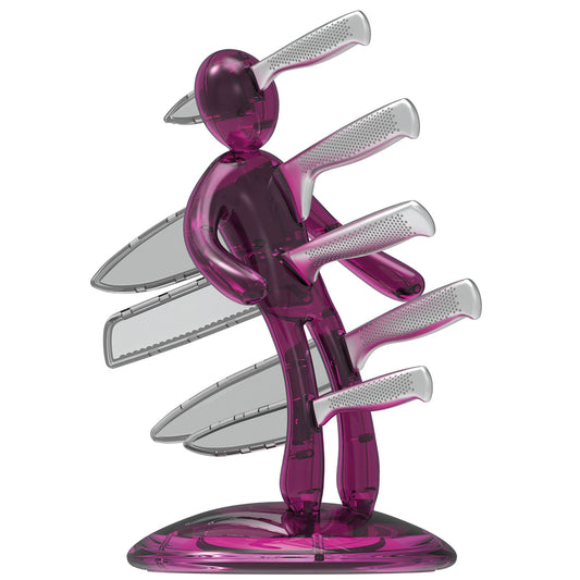 Voodoo/TheEx "Classic Edition" | Set di 5 coltelli in acciaio inox con Supporto in plastica traslucida rosa