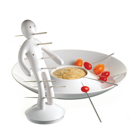 Voodoo/TheEx | 10-Piece Aperitif Set with Stainless Steel Skewers and with White Plastic Holder and Tray