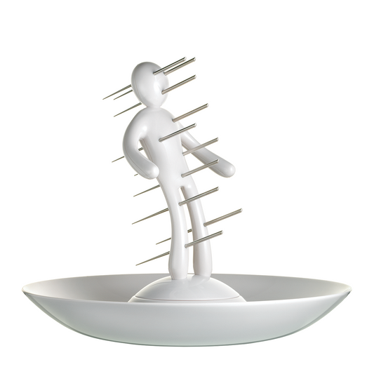 Voodoo/TheEx | 10-Piece Aperitif Set with Stainless Steel Skewers and with White Plastic Holder and Tray