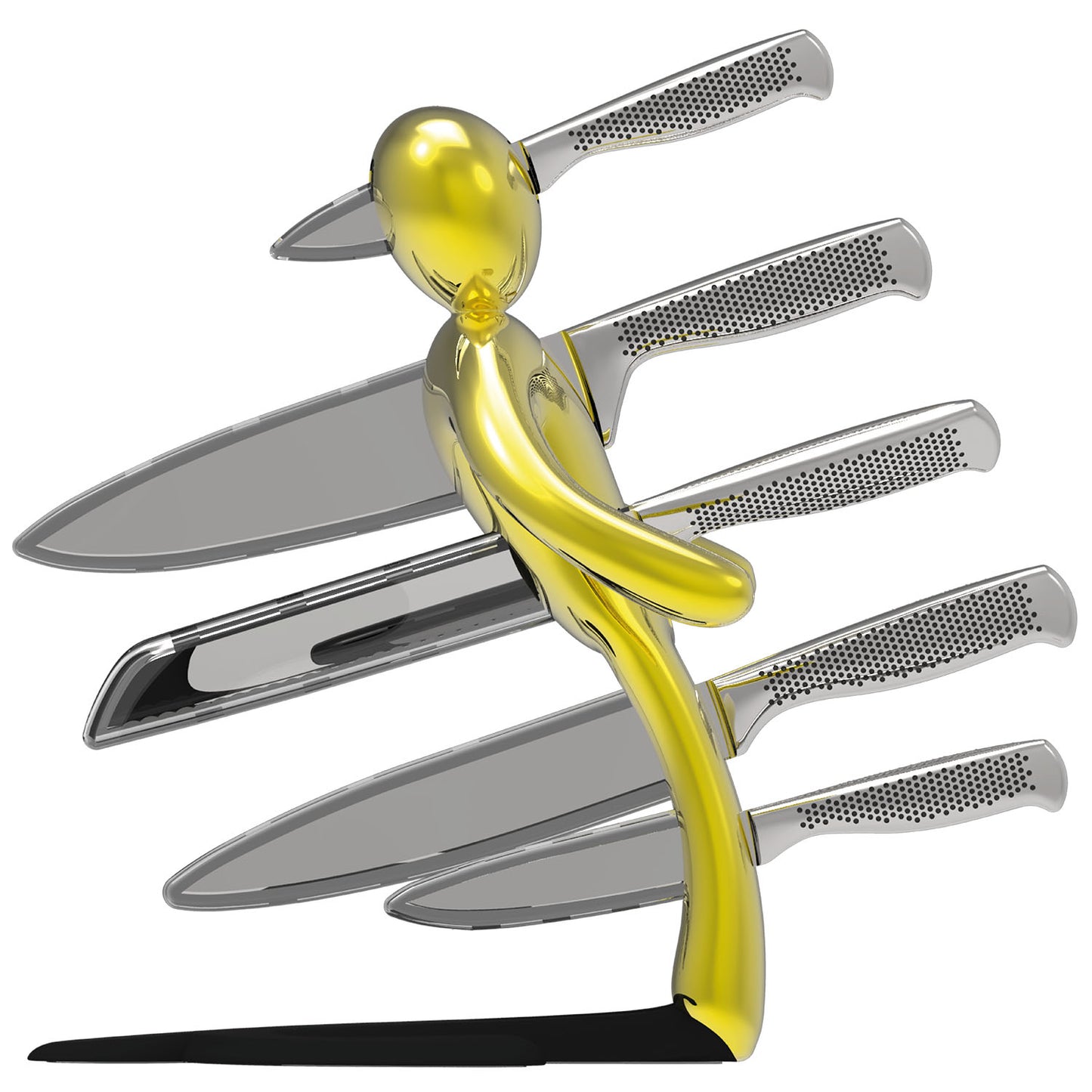 Voodoo/TheEx "Anniversary Edition" | Set di 5 coltelli in acciaio inox con Supporto in acciaio giallo