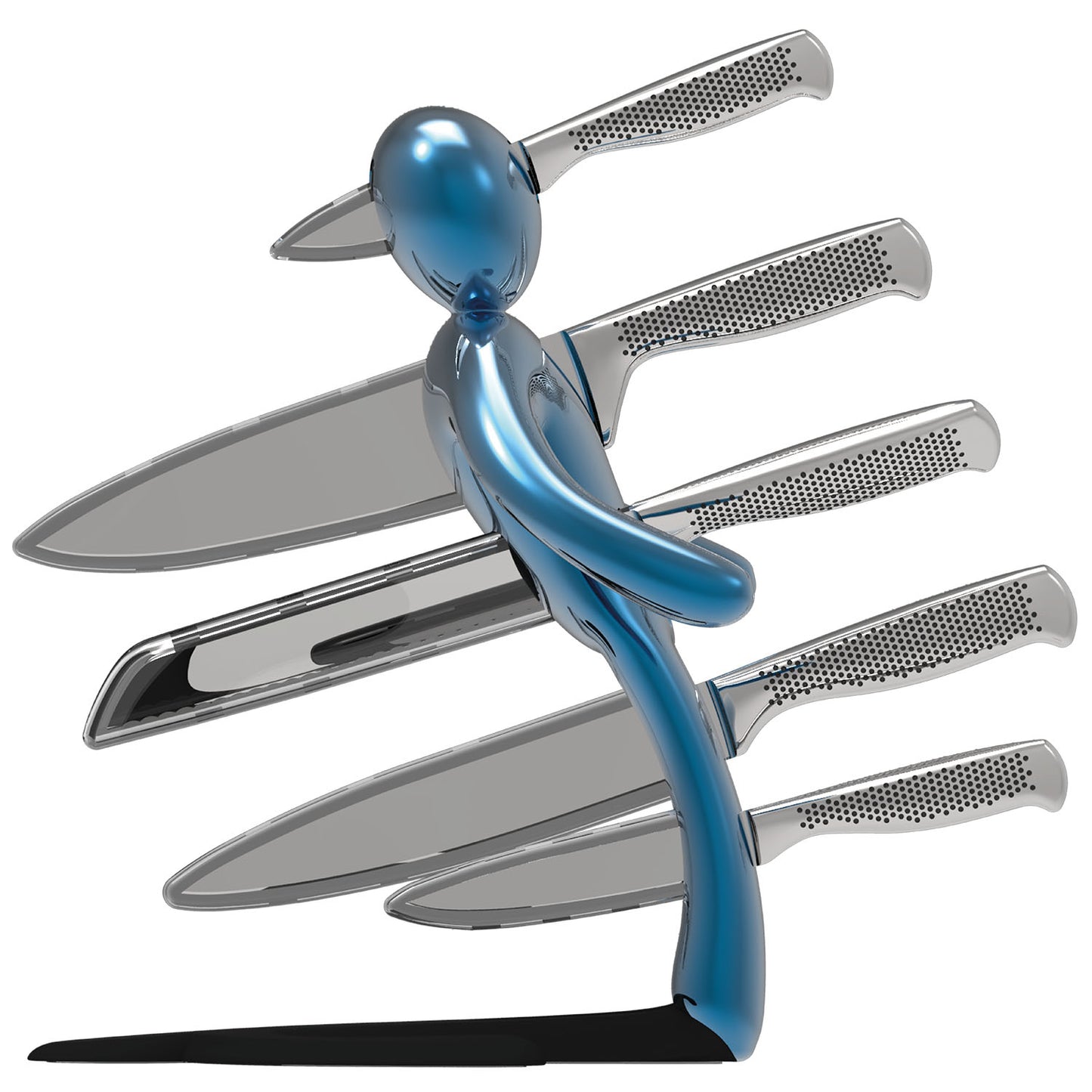 Voodoo/TheEx "Anniversary Edition" | Set di 5 coltelli in acciaio inox con Supporto in acciaio blu