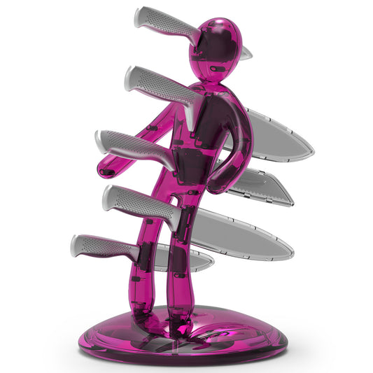 Voodoo/TheEx "Classic Edition" | Set di 5 coltelli in acciaio inox con Supporto in plastica traslucida rosa