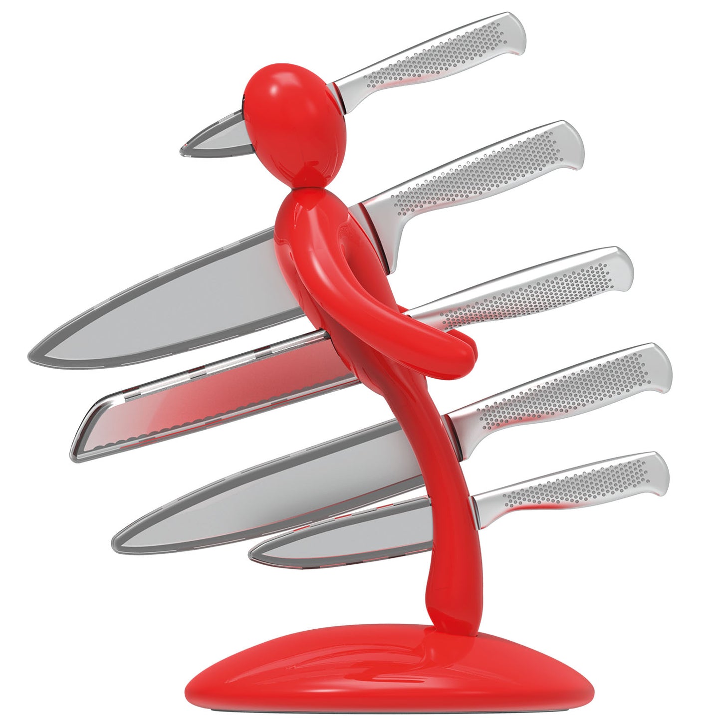 Voodoo/TheEx "Classic Edition" | Set di 5 coltelli in acciaio inox con Supporto in plastica rossa